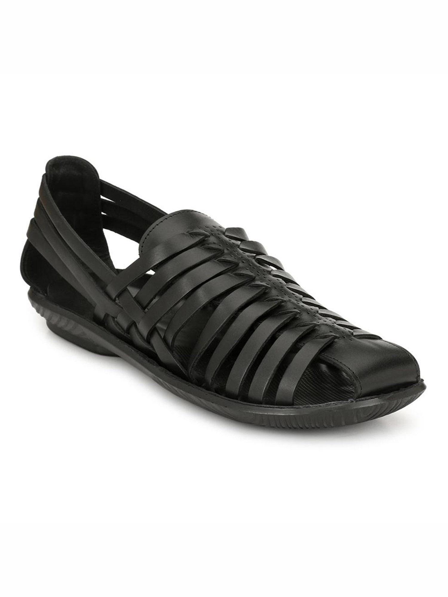 men's black leather slip-on comfort sandals
