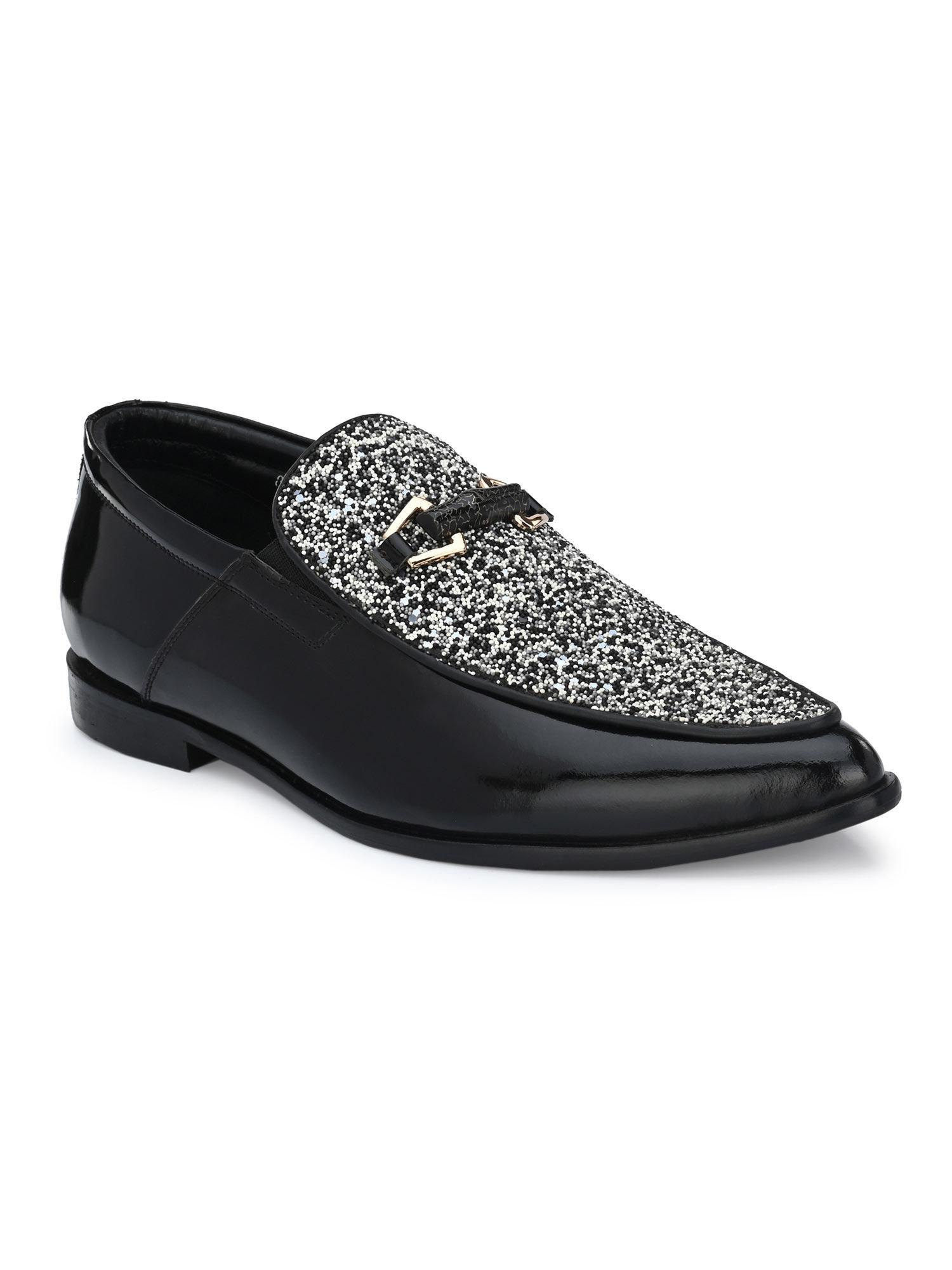 men's black leather slip-on party wear shoes