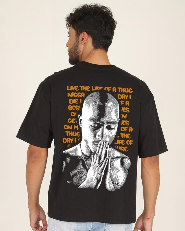 men's black live the life graphic printed oversized t-shirt