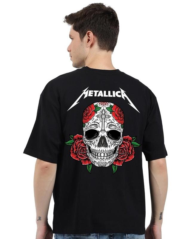 men's black metallica graphic printed oversized t-shirt