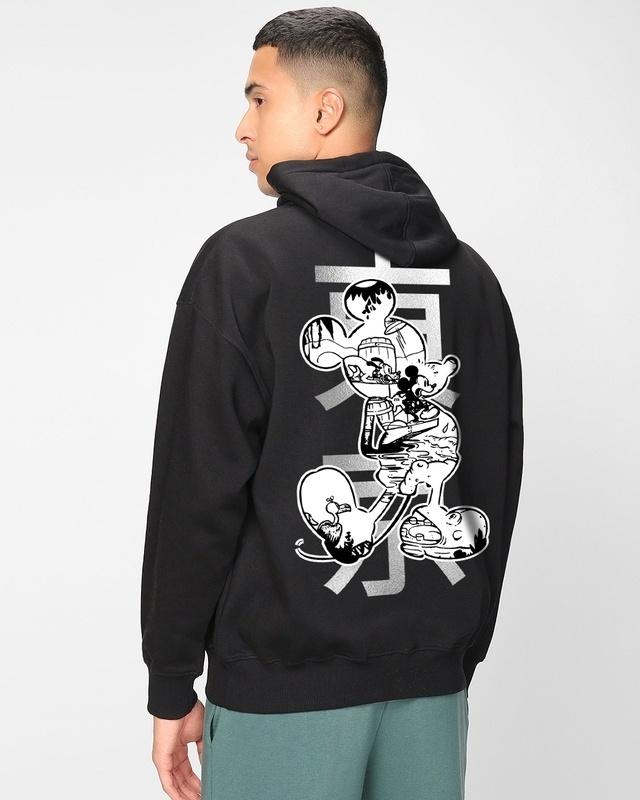 men's black mickey graphic printed oversized hoodies