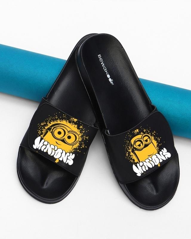 men's black minions splash velcro sliders