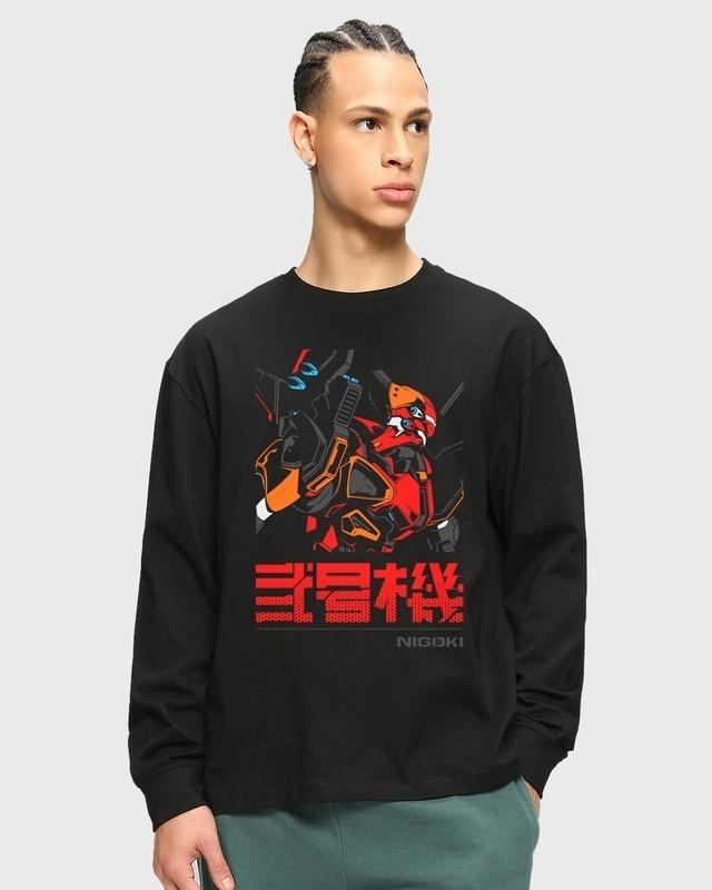 men's black nigoki gundam graphic printed oversized t-shirt