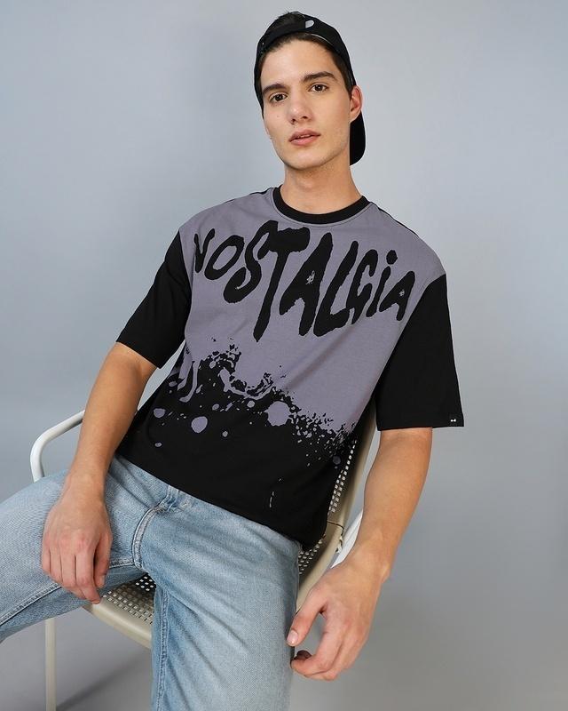 men's black nostalgia graphic print oversized t-shirt