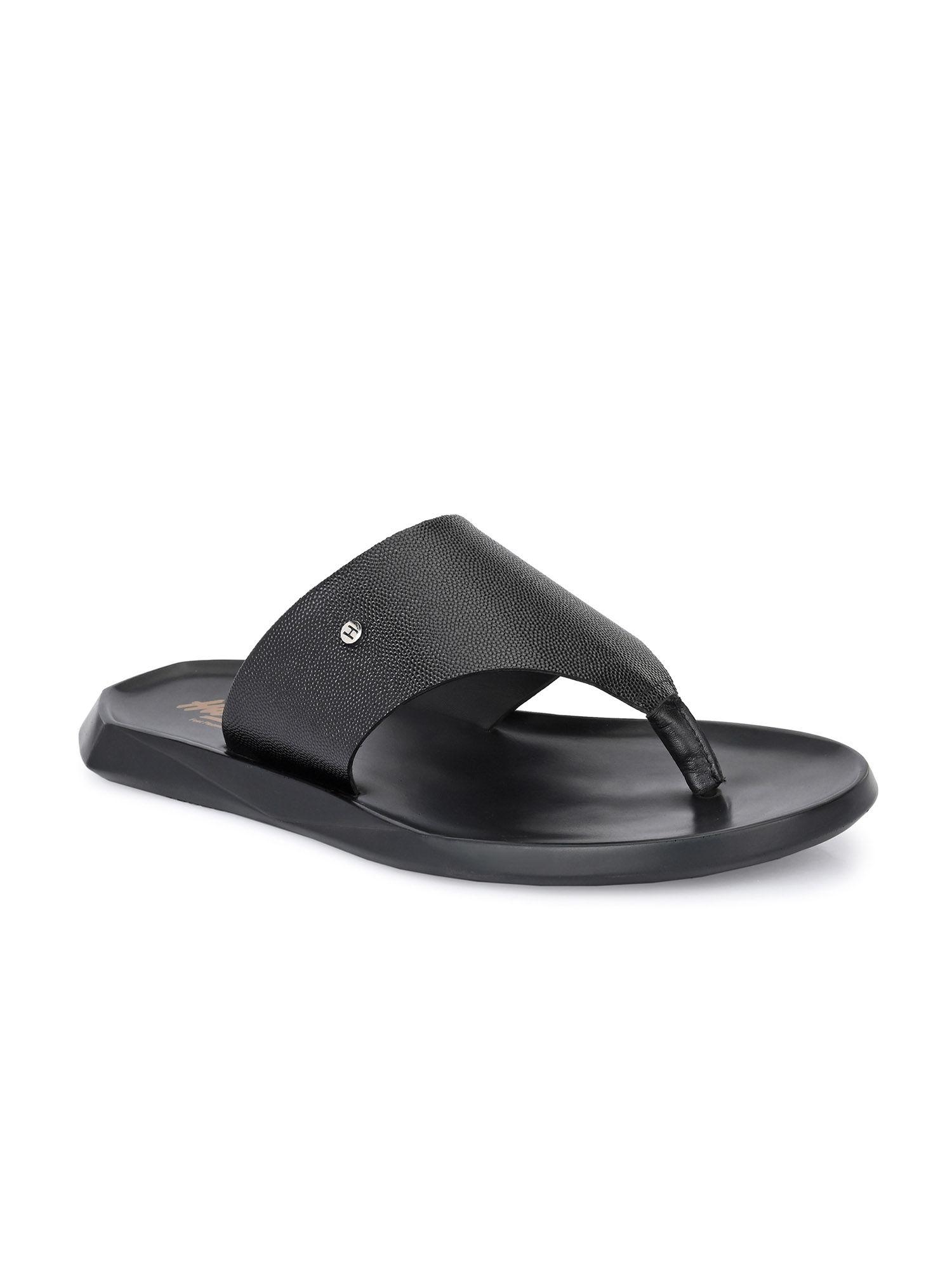 men's black open toe leather slippers