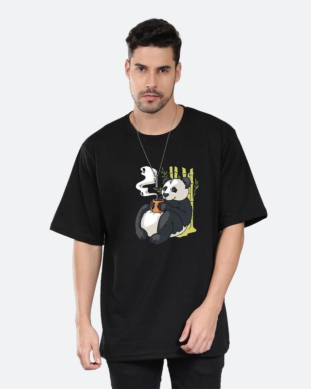 men's black panda graphic printed oversized t-shirt