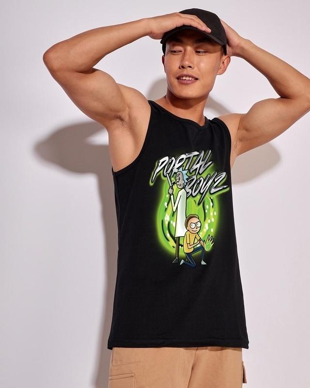 men's black portal boyz graphic printed vest