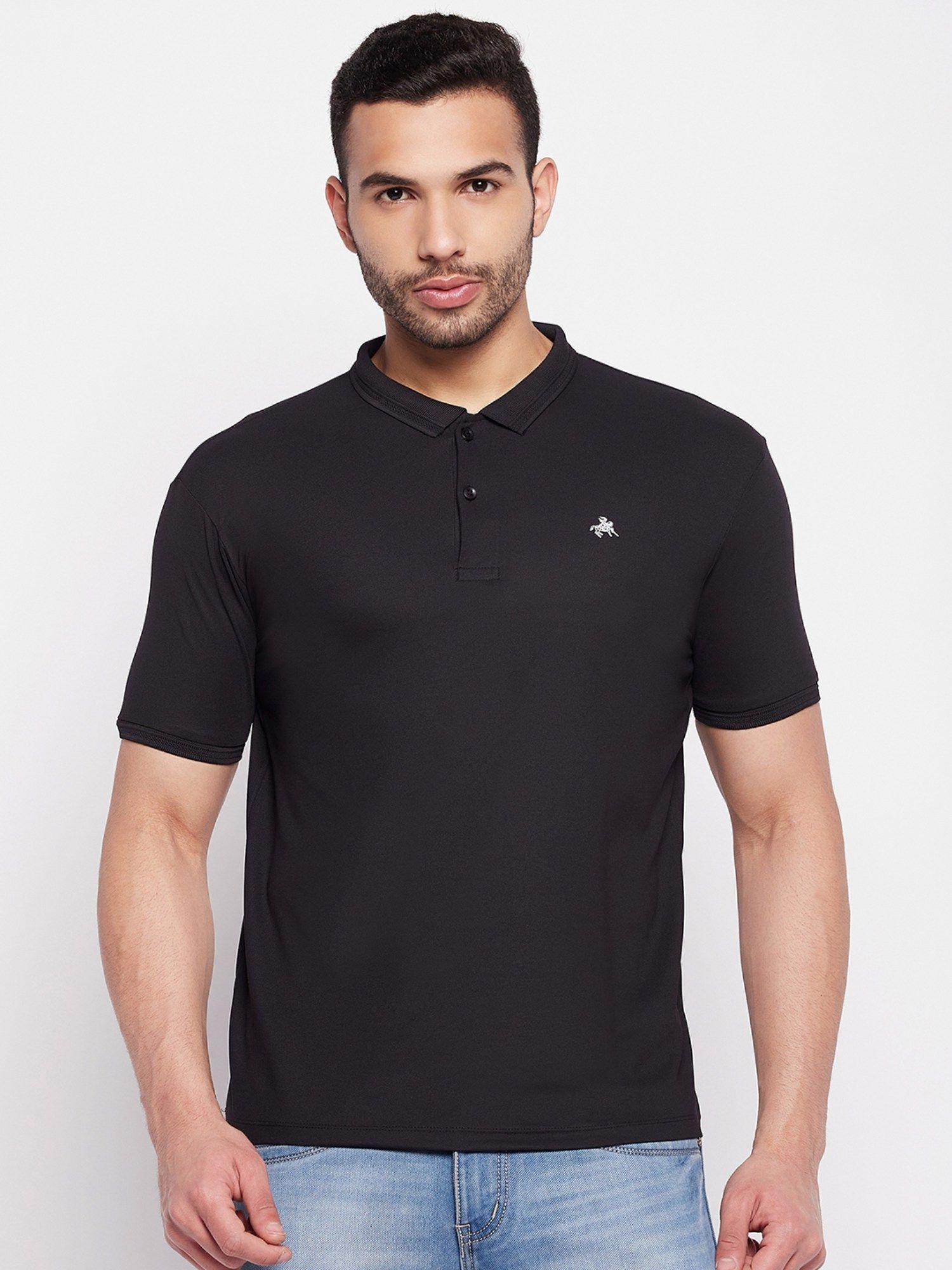 men's black printed polo neck t-shirt