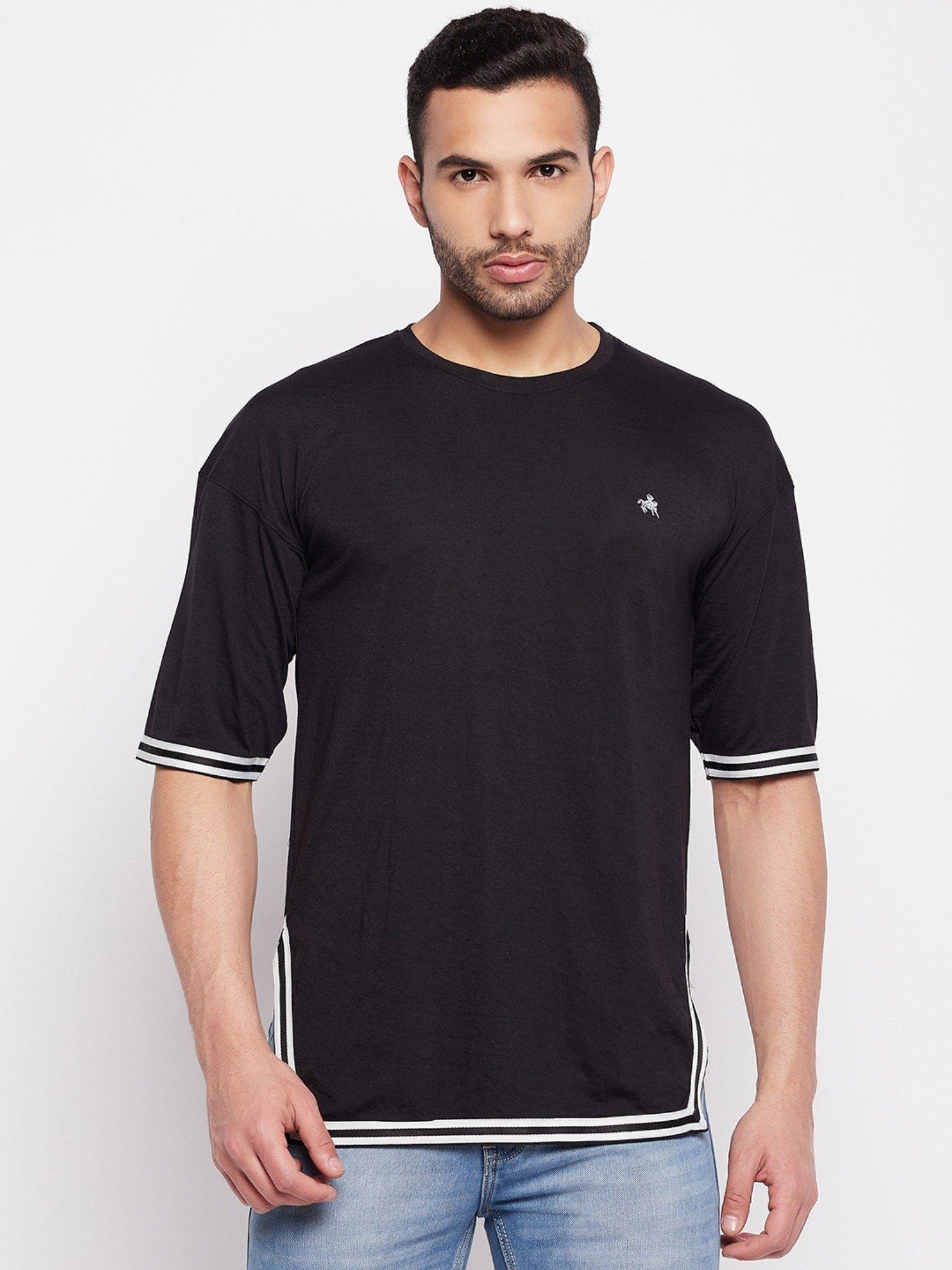 men's black printed round neck t-shirt