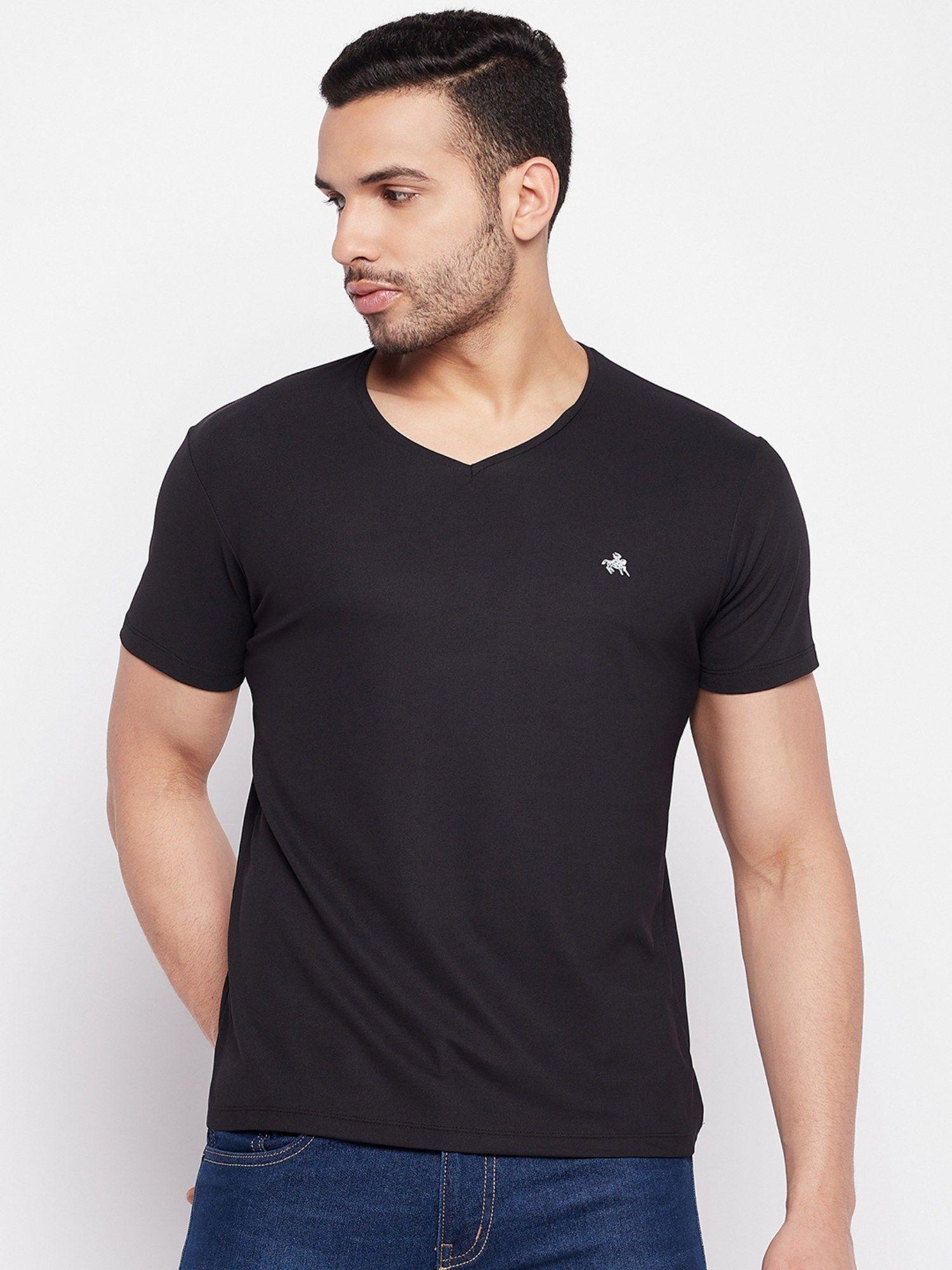 men's black printed v-neck t-shirt