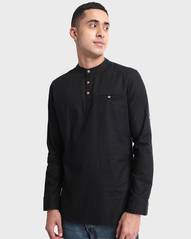 men's black relaxed fit short kurta