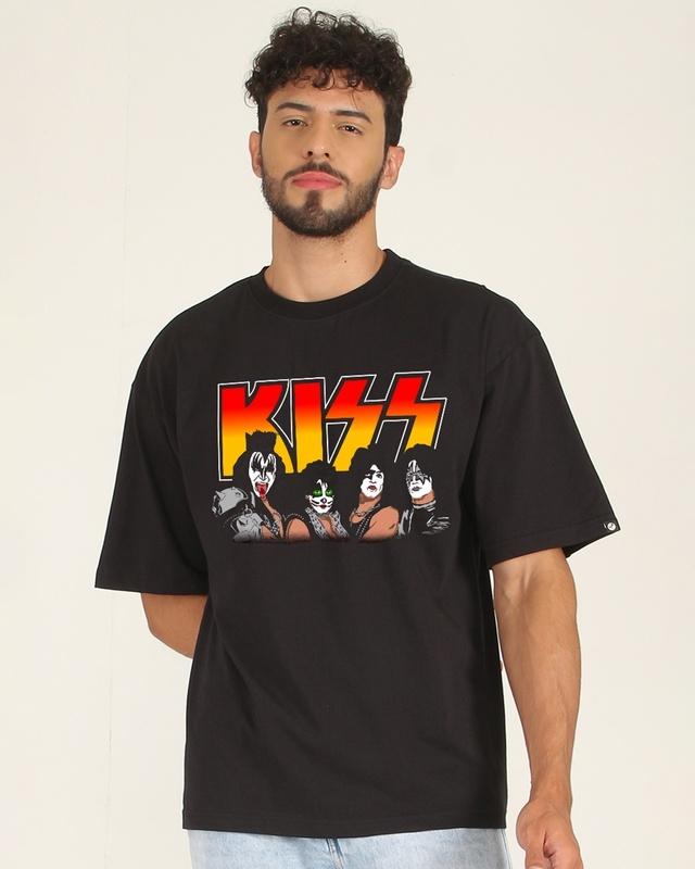 men's black rock band graphic printed oversized t-shirt