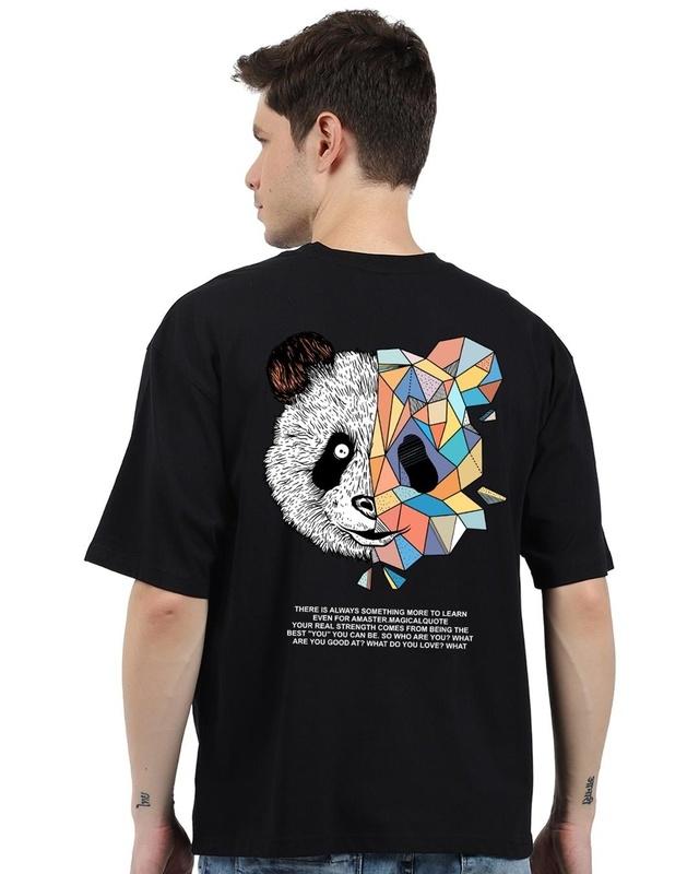 men's black savage panda  graphic printed oversized t-shirt