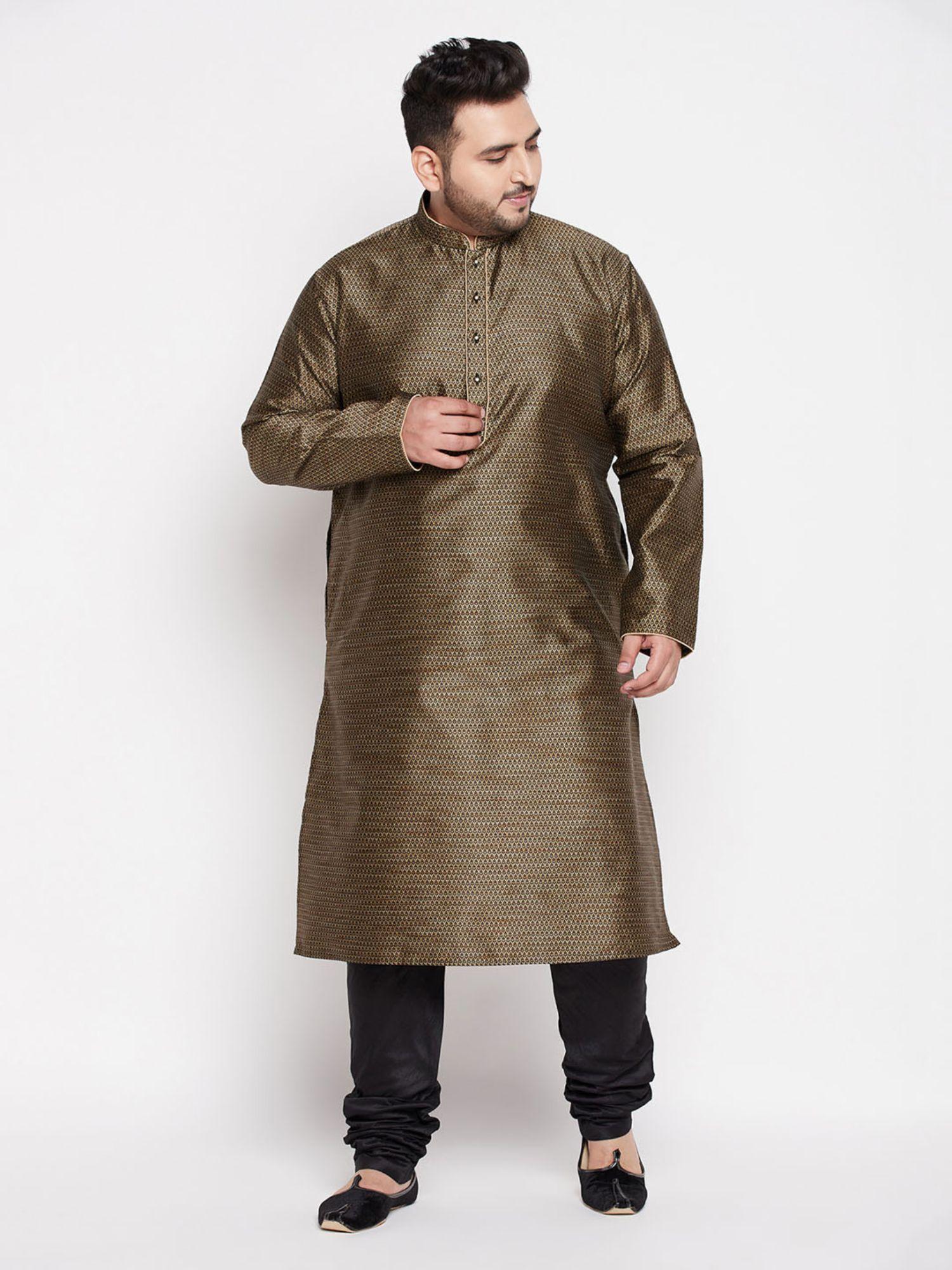 men's black silk blend kurta pyjama (set of 2)