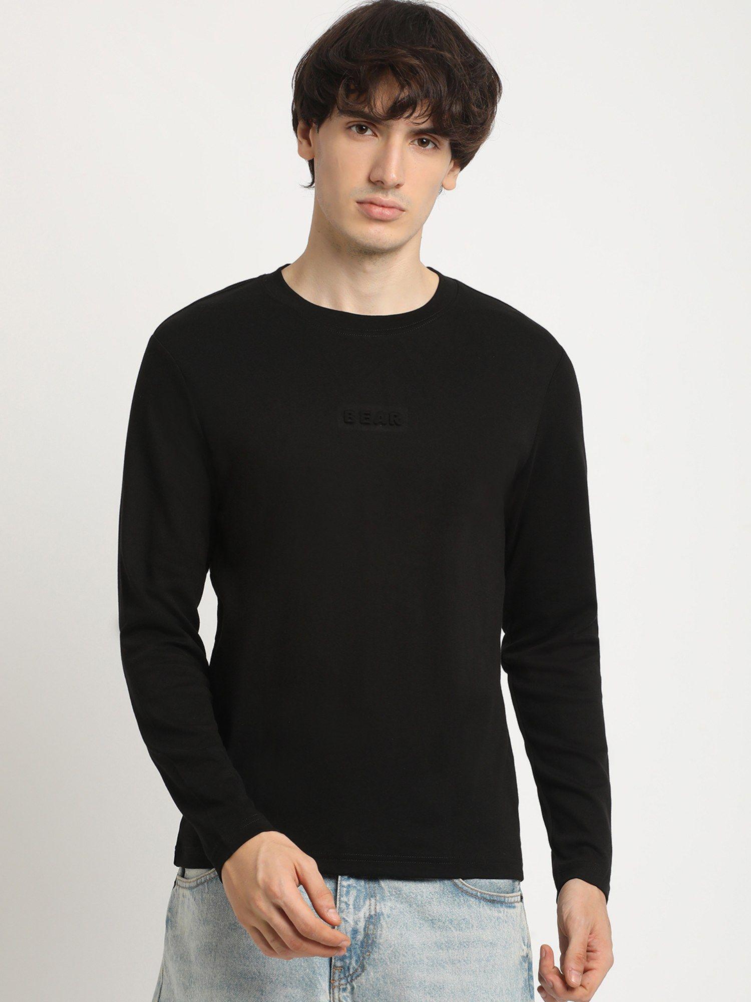 men's black solid regular fit casual t-shirt