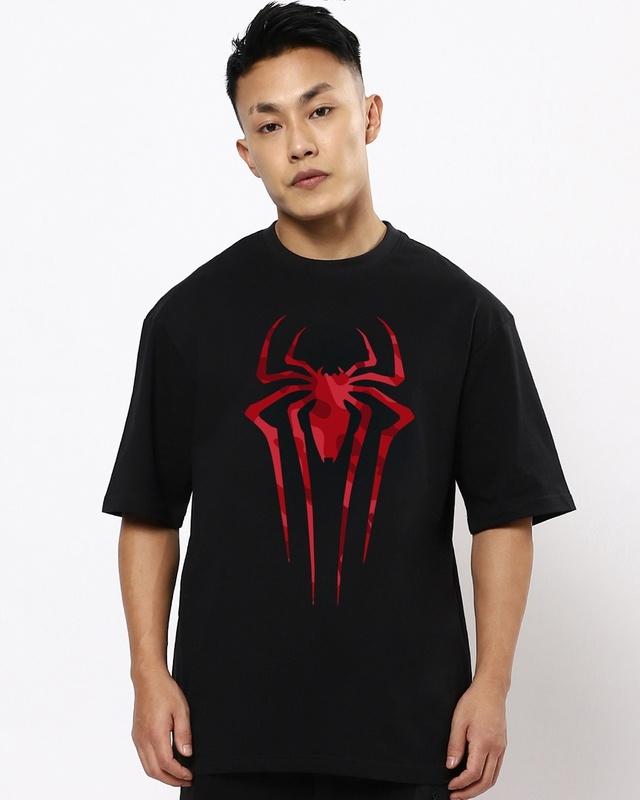 men's black spider blend graphic printed oversized t-shirt