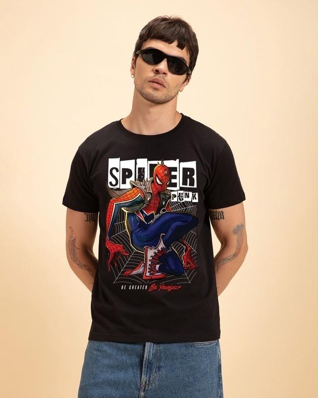 men's black spider punk graphic printed t-shirt
