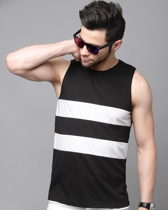 men's black striped slim fit vest