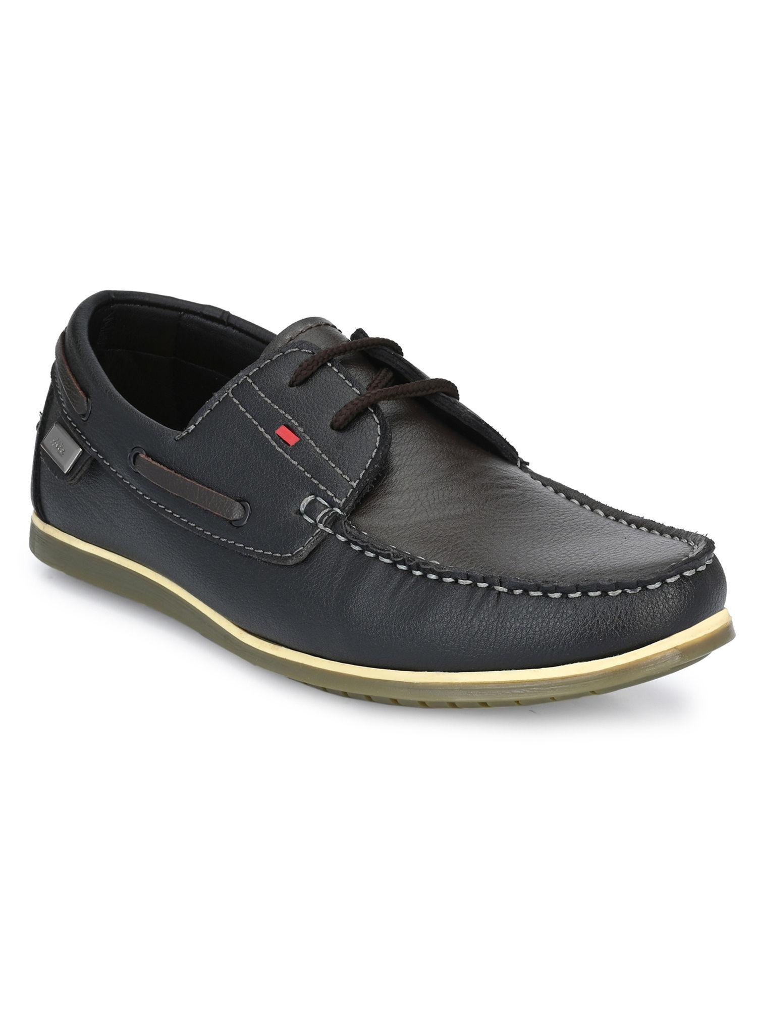 men's black synthetic slip-on casual boat shoes