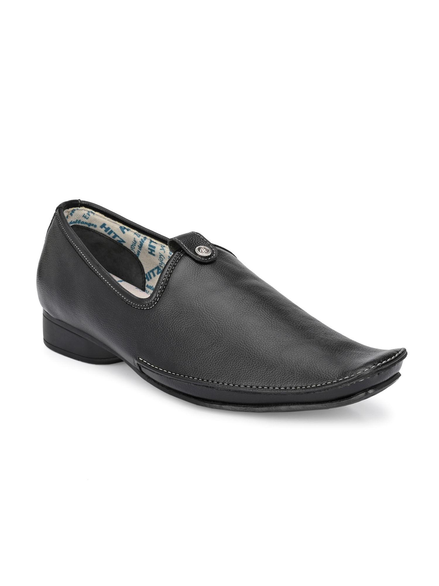 men's black synthetic slip-on ethnic shoes