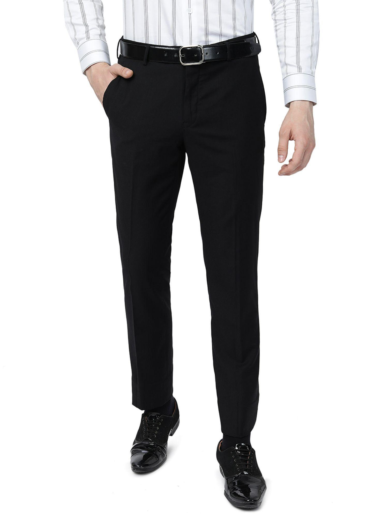 men's black terry rayon slim fit solid formal trouser