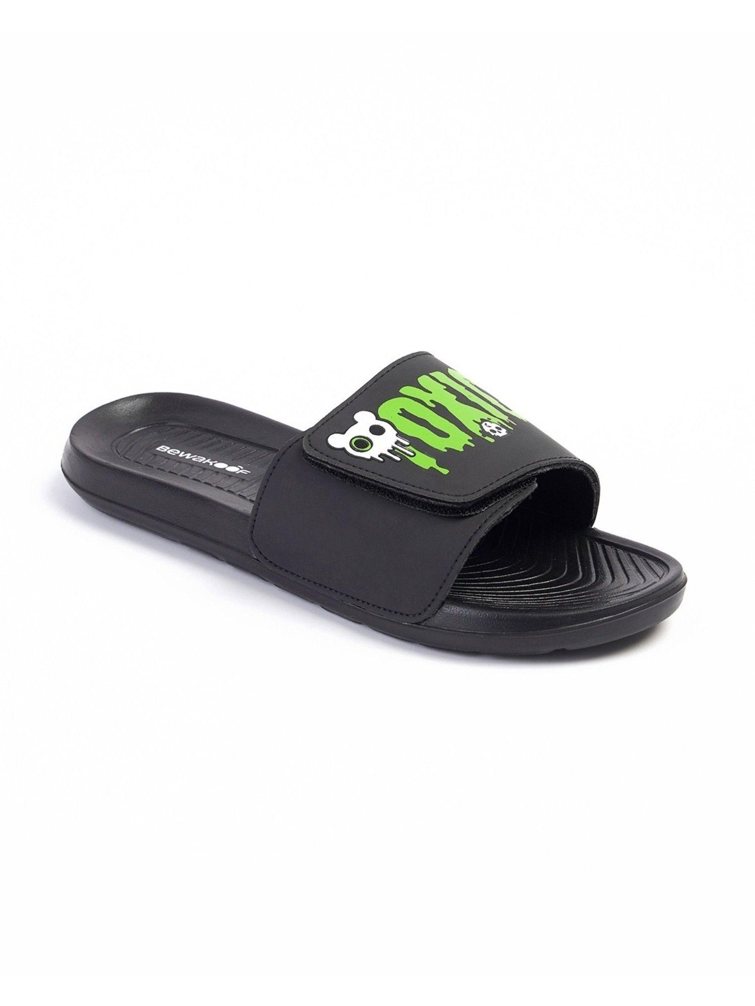 men's black toxic printed velcro sliders