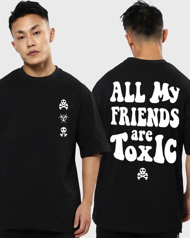 men's black toxic typography oversized t-shirt