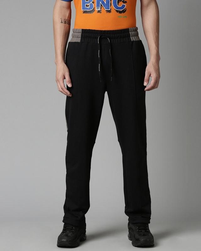 men's black typography straight fit track pants