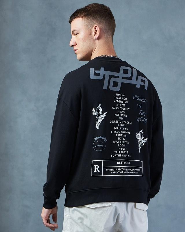 men's black utopia graphic printed oversized sweatshirt