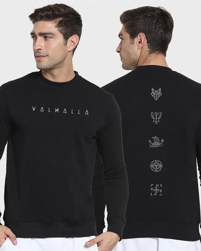 men's black valhallatypography sweatshirt