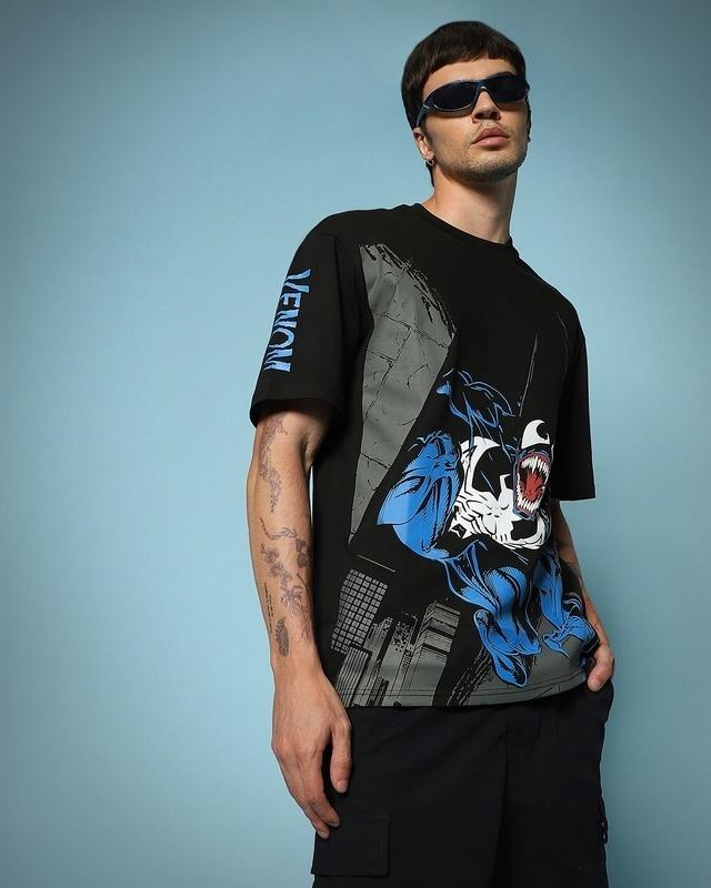 men's black venom hyper graphic printed oversized t-shirt