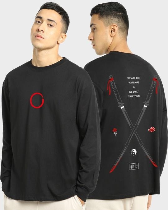 men's black warriors graphic printed oversized t-shirt