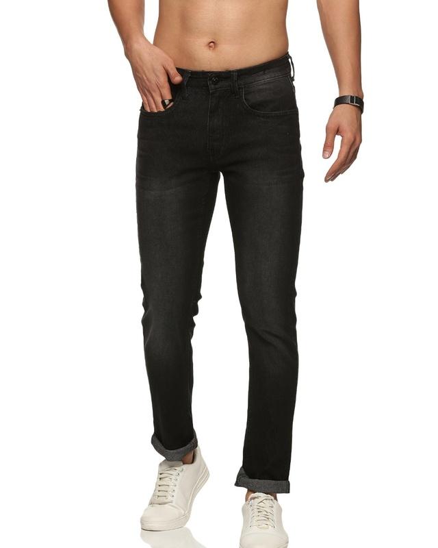 men's black washed skinny fit jeans