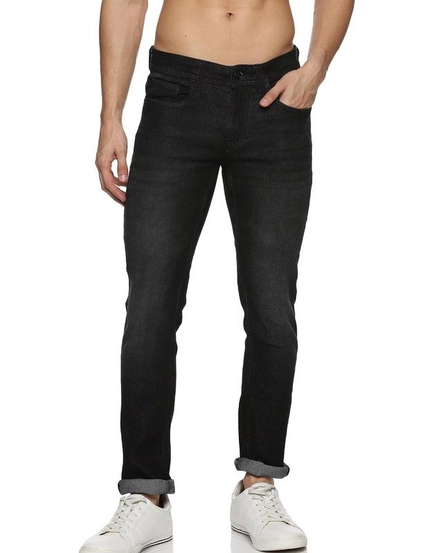 men's black washed slim fit jeans