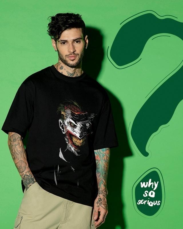 men's black why so serious man graphic printed oversized t-shirt