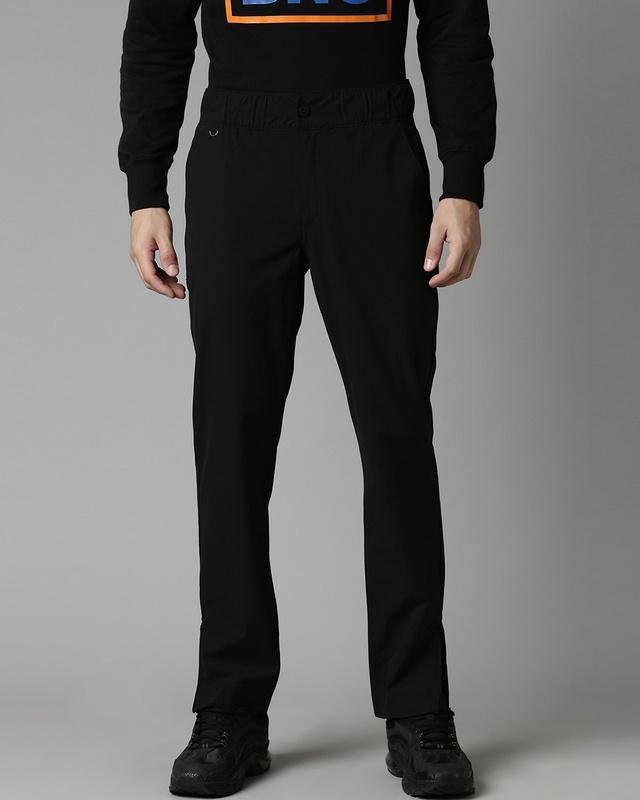 men's black woven slim fit trousers