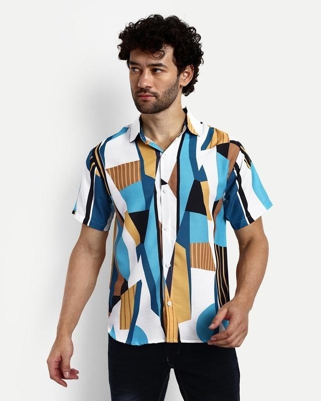 men's blue & white all over abstract printed shirt