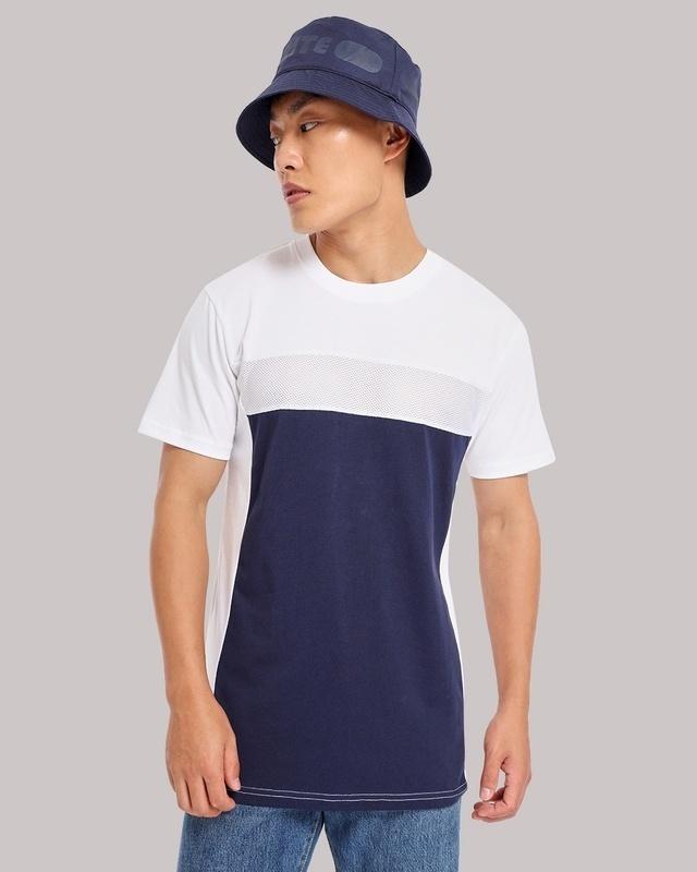 men's blue & white color block t-shirt