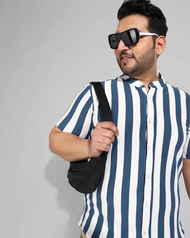 men's blue & white striped plus size shirt