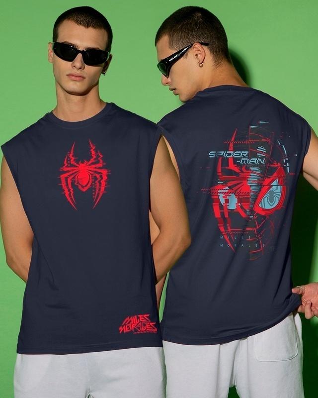 men's blue across the spiderverse graphic printed oversized vest