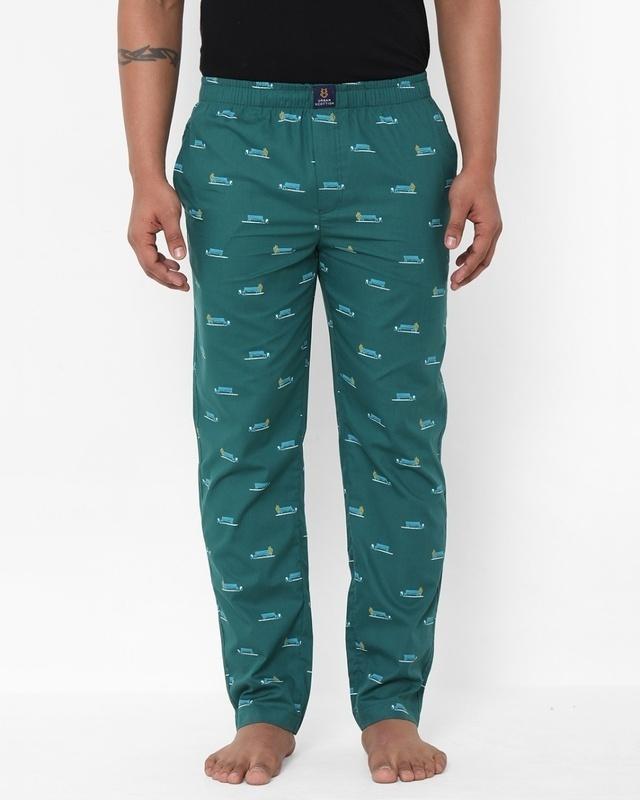 men's blue all over bench printed cotton lounge pants