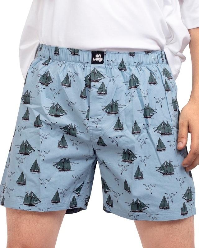 men's blue all over boat printed boxers
