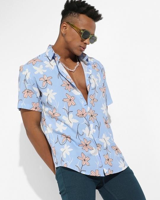 men's blue all over floral printed shirt