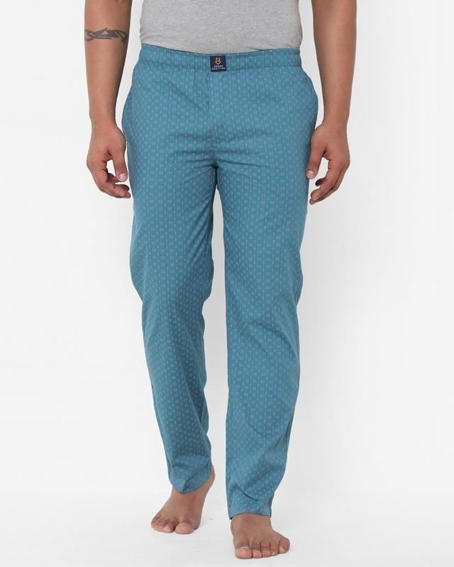 men's blue all over printed cotton lounge pants