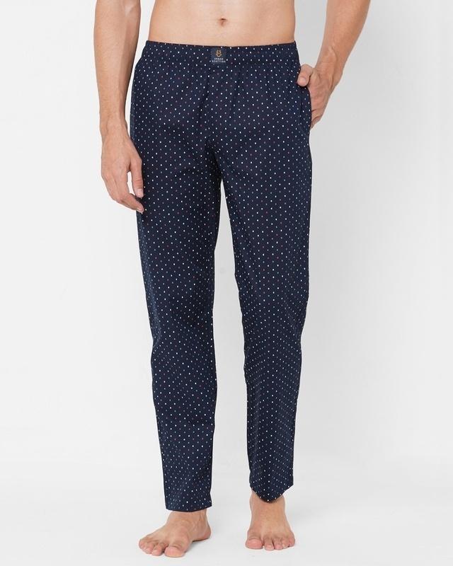 men's blue all over printed cotton lounge pants