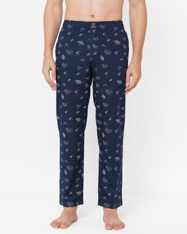 men's blue all over printed cotton lounge pants