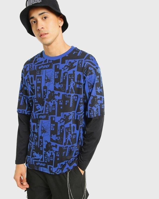 men's blue all over printed oversized t-shirt