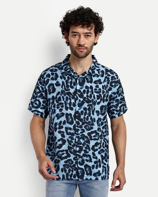 men's blue all over printed shirt