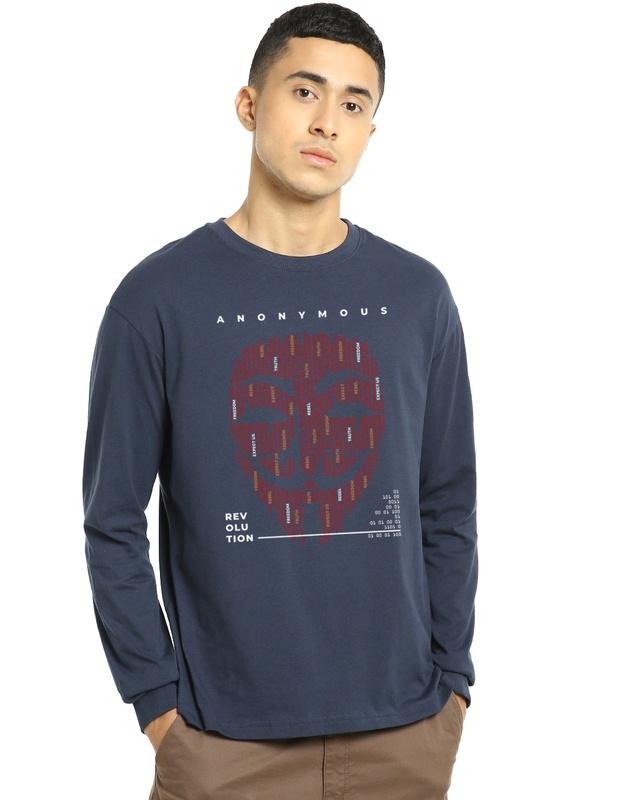 men's blue anonymous graphic printed oversized t-shirt