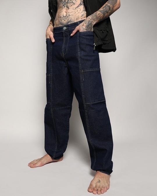 men's blue baggy oversized cargo jeans